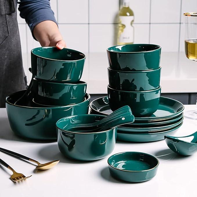 Nordic Light Luxury Emerald Ideas Porcelain Dinnerware Set 48 Piece 10 Person Plate Bowl Set Plate Set