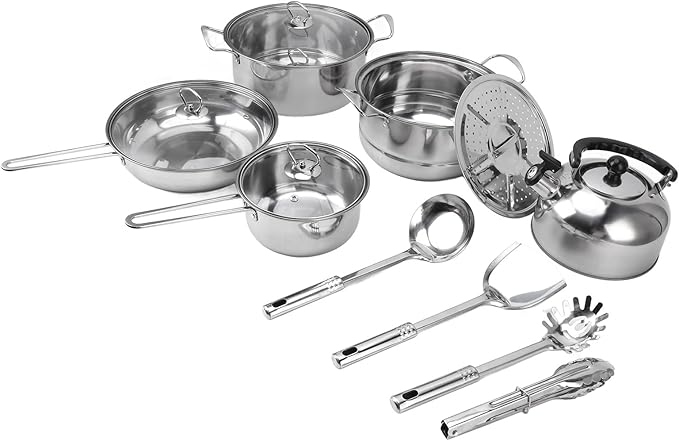 Stainless Steel Cookware Set Rustproof Thickened Pots and Pans for Home Kitchen Multi Functional Cooking - Even Heating Design Non Stick Surface Ideal for Everyday Use