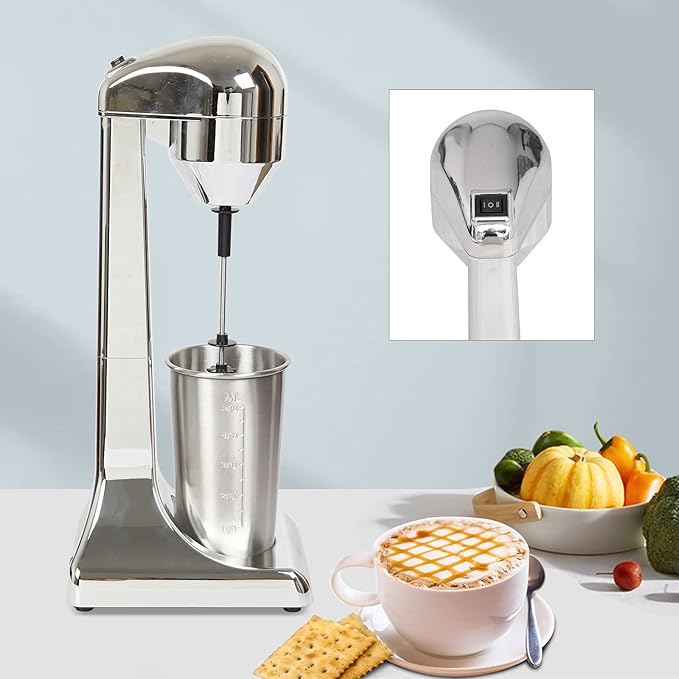 Milkshake Maker 100W Electric Milkshake Machine Single Head Drink Mixer Blender Machine Milkshake Mixer with a500ml Stainless Steel Cup