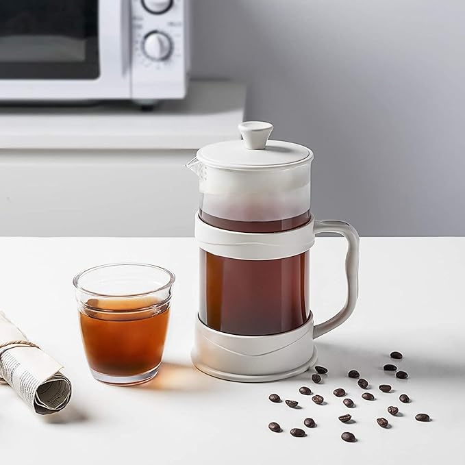 French Press Coffee Maker 12 Oz White Presses Tea Makers with Borosilicate Glass Cold and Hot Brew