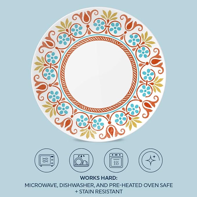 Corelle Vitrelle 10.25 Dinner Plates Set Triple Layer Glass and Chip Resistant Lightweight Round Plates 6-Piece Terracotta Dreams