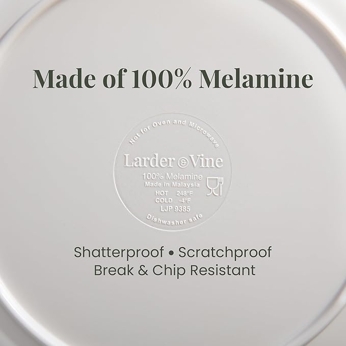 Larder &amp Vine 12-Piece Melamine Dinnerware Set: Durable Lightweight Break-Resistant Plates &amp Bowls – Stylish Non-Toxic Dishwasher Safe – Ideal for Everyday Use Indoor &amp Outdoor Dining