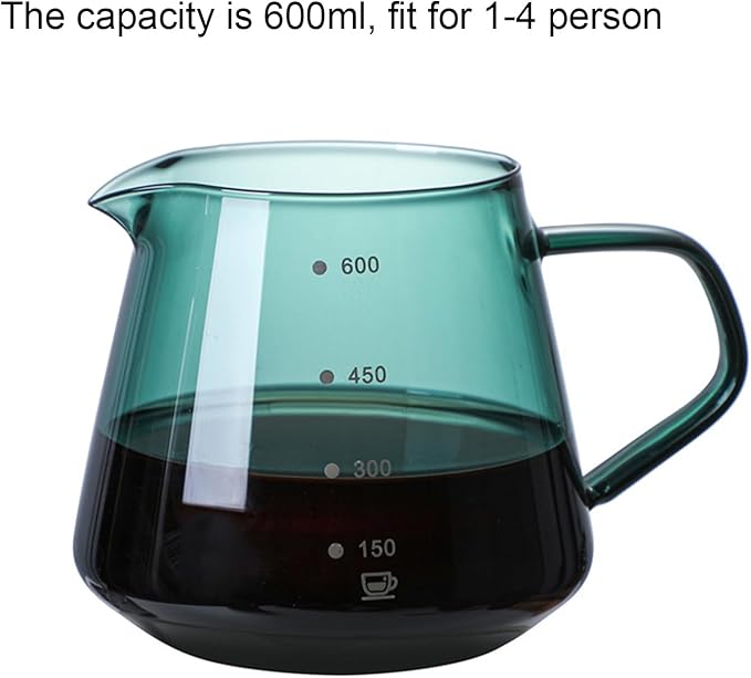 Pour Over Coffee Maker Set 600ML Glass Carafe Coffee Server with Dripper Set V60 Glass Coffee Filter with Wood Base for Home Office Gift 1-4 Cups