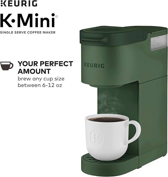 Keurig K-Mini Single Serve Coffee Maker with 6-12Oz Cup Sizes Quick Brewing and Removable Drip Tray (Evergreen Renewed)