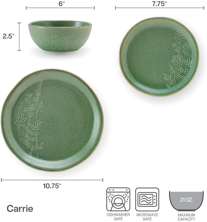 Pfaltzgraff Carrie 12 Piece Dinnerware Set Service for 4 Green