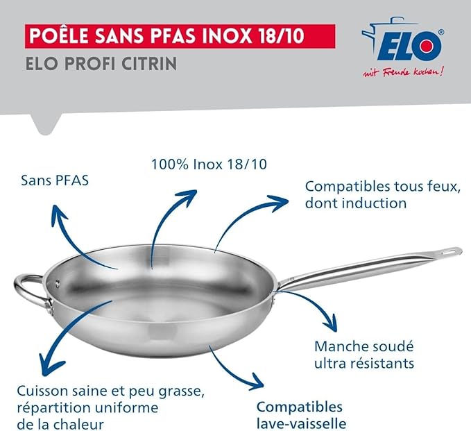 ELO 9500350 Cookware Set 4 Pieces 1 Frying Pan 32 cm and 3 Cooking Pans 12 16 and 26 cm Elo Profi Citrine Stainless Steel Induction