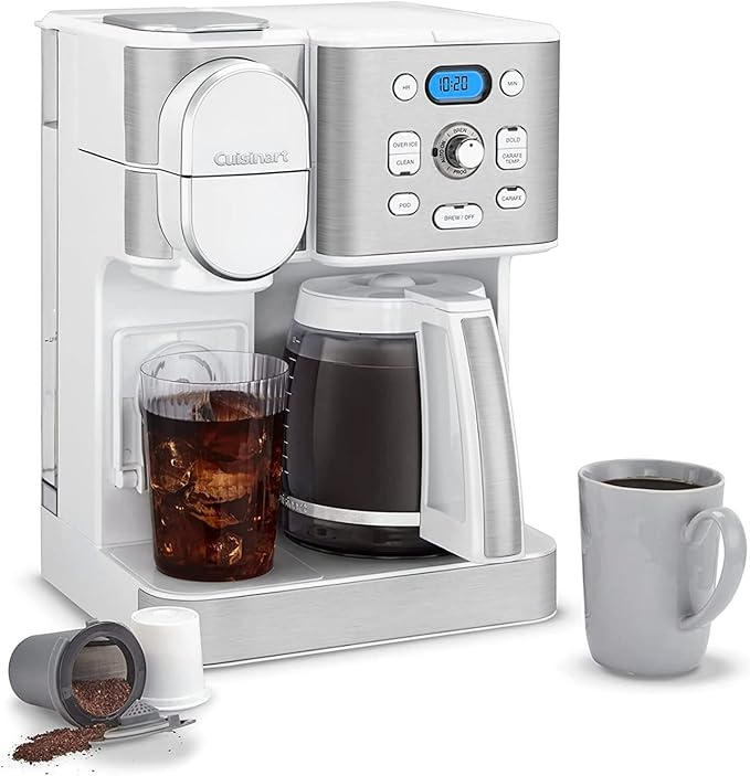 Cuisinart 12-Cup Coffee Maker Single-Serve Brewer Glass Carafe Automatic Hot &amp Iced Coffee Machine Brew Strength Control and Brew Pause SS-16W White
