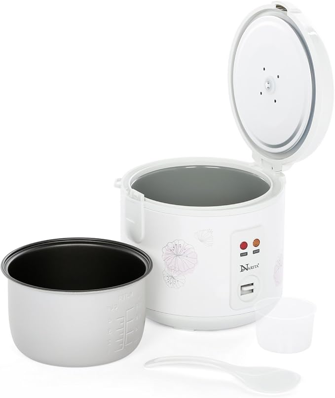 8 Cup Cooked/4 Cup Uncooked Rice Cooker Easy Clean Removable Non-stick Inner Pan and Rice Spatula Simple One Touch Operation with Automatic Keep Warm Function Safe Cool Touch Exterior White
