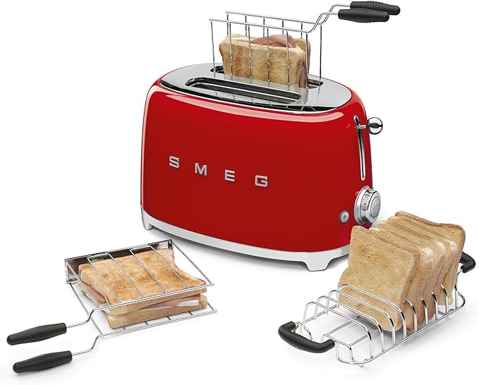 Smeg TSF01RDEU Toaster Stainless Steel 2 Slices Cool Touch Exterior Red