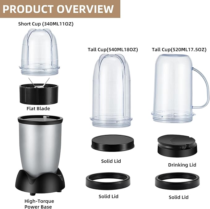 Panana Personal Drink Mixer Blender Portable Blender for-Smoothies 18 Oz Shakes Food Prep and Frozen Blending Includes Blending Blade Drink Lids and Extra 2 Cups