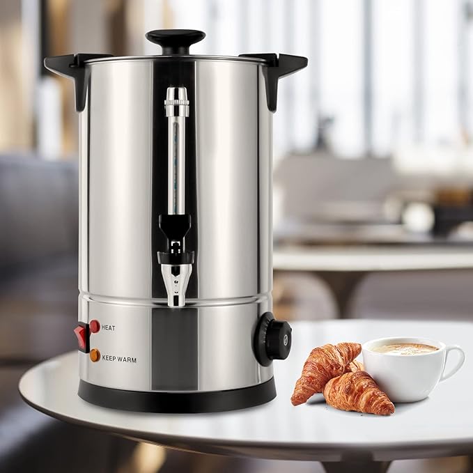 8L/2.11 Gal Commercial Coffee Maker Large Stainless Steel Coffee Percolator Hot Water Beverage Dispenser Commercial Large Water Urn for Home Party Office Wedding