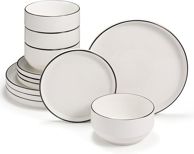 Ceramic Dinnerware Set 12-Piece Service for 4 Round Microwave and Dishwasher Safe Cambridge Classics (French)