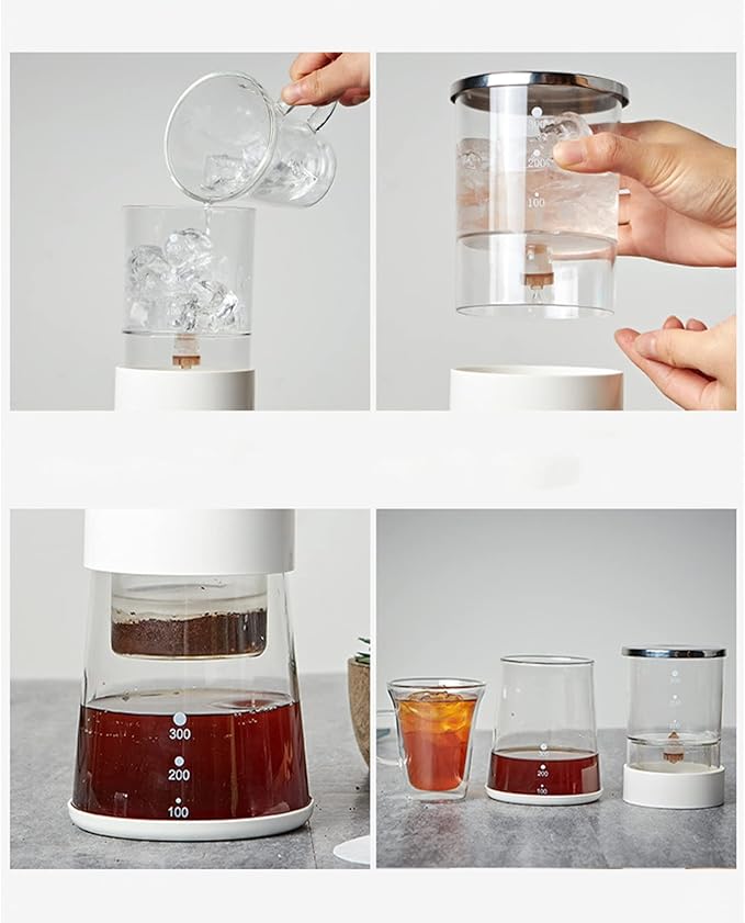 Ice Drip Coffee Pot 400ML Cold Brew Coffee Maker Filter Glass Percolators Espresso Kitchen Barista with Reusable Stainless Steel Filter