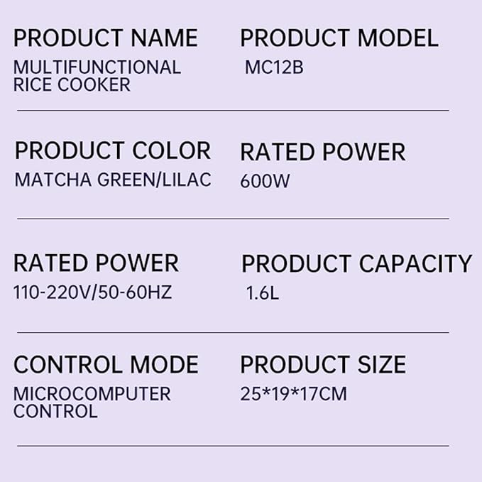 1.6L Electric Rice Cooker for Noodles and Soup Cooking for 1-3 People Beige(Violet)