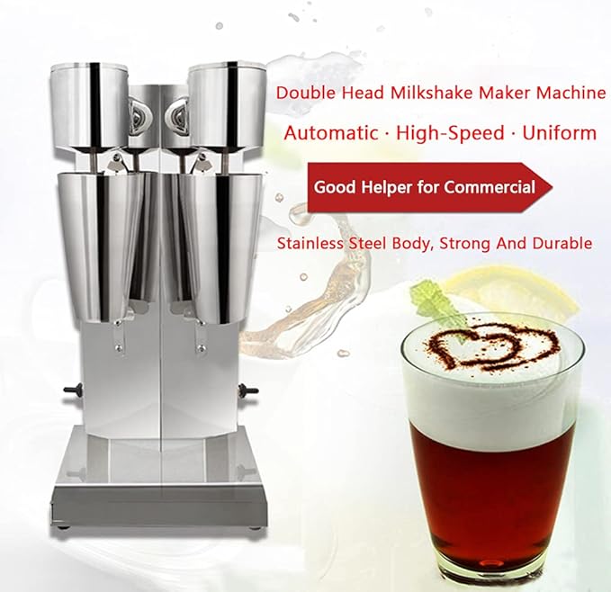 180W Electric Milkshake Maker with 800ML Cups 18000RMP Stainless Steel Dual Head Ice Cream Drink Maker Mixer for Home Business 2 Speed Adjustable(Silver)