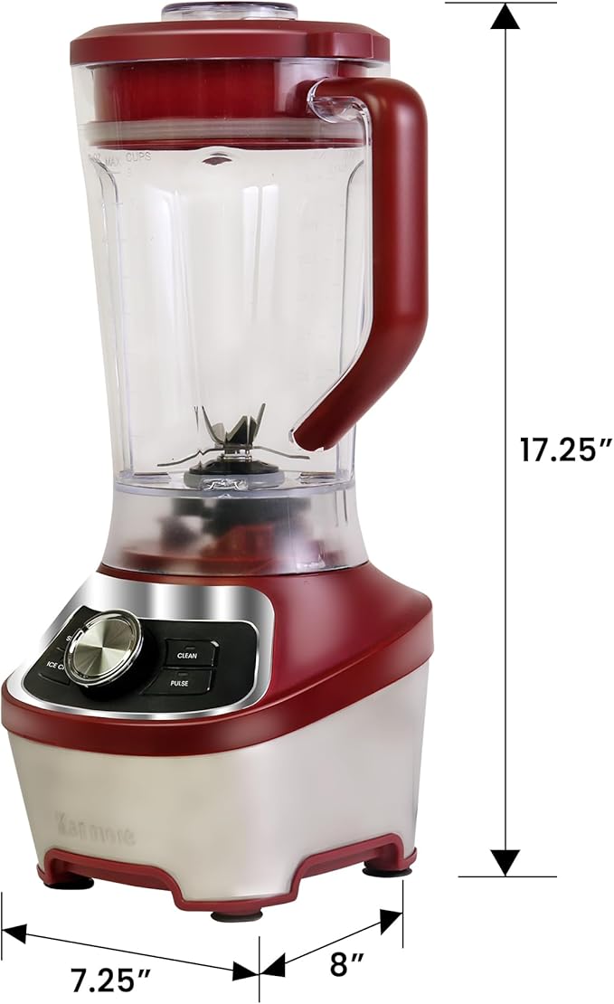 Kenmore Countertop Blender – Electric Mixer for Smoothies Ice Crush &amp Pulse Function Heavy Duty Tritan plastic Pitcher licuadora With 6 Speed Kitchen Appliance Dishwasher-Safe Jar Red