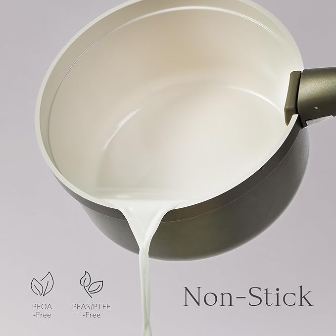 CAROTE Pots and Pans Set Nonstick Ceramic Cookware Set with Detachable Handles 5.5QT/3QT/2QT Non stick Stock Pot Non-toxic Induction Cookware PFAS and PFOA Free Olive Gree