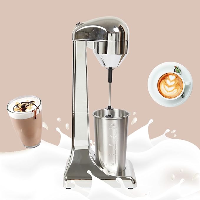 Electric Single Head Milk Shaker100W Stainless Steel Silver Commercial Drink Mixer With Abs ＆Stainless Steel Cup2 Speed Adjustable Smoothie Malt For Cocktail Tea Coffee