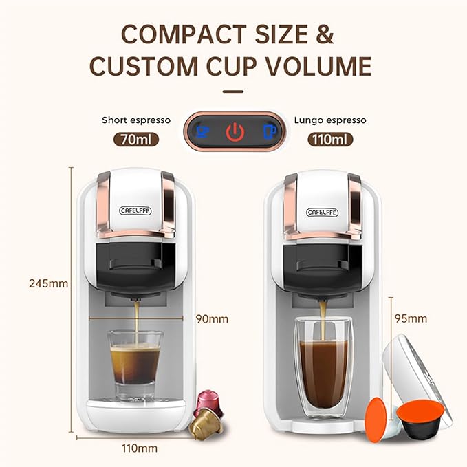 Tissting 4 in 1 Pod Coffee Maker 19Bar Pressure &amp 92℃ Constant Temperature - Fast 20s Brew for Hot Cold Coffee Programmable Single Double Serve 600ml Capacity with Auto Shutoff (US plug)