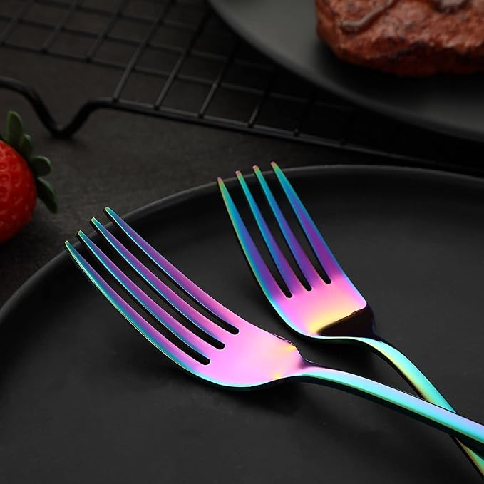 VANDBAO Rainbow Flatware Cutlery Silverware Set 20 Pieces Stainless Steel Colorful Utensils Tableware Set Service for 4 Include Knife/Fork/Spoon Reusable Mirror Polished Dishwasher Safe