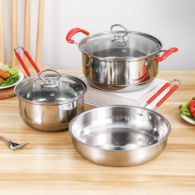 Cooking Pot Pots and Pans3 Piece Non Stick Cookware SetsStainless Steel Cooking Pans Set