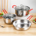 Cooking Pot Pots and Pans3 Piece Non Stick Cookware SetsStainless Steel Induction Cooking Pans Set (24Cm-Frying Pan 22Cm-Saucepan 18Cm-Milk Pan) (Red Variety Pack)