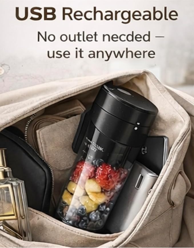 Cordless Portable Blender – USB Rechargeable Leakproof Lid Personal Smoothie Maker for Travel &amp Gym – Mini Electric Juicer for Fruits &amp Ice (Black and White)