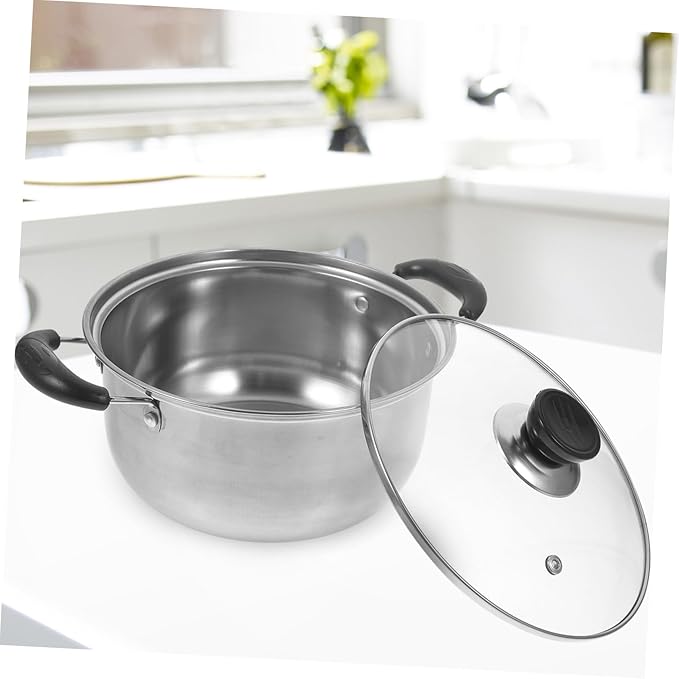 PRETYZOOM 3-Piece Stainless Steel Cookware Set Soup Pot Milk Pan Frying Pan Sturdy Kitchen Essentials for Daily Cooking Compatible Induction Cooktops Dishwasher Safe