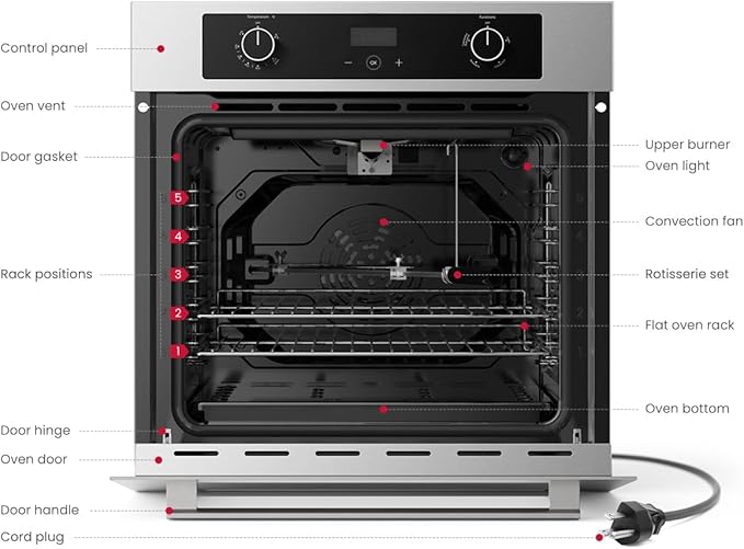 GASLAND 24 Inch Gas Wall Oven ETL Certified Natural Gas Oven Built-in Single Wall Oven with Bake Broil Rotisserie Functions Digital Timer and Convection Fan 120V Cord Plug Stainless Steel
