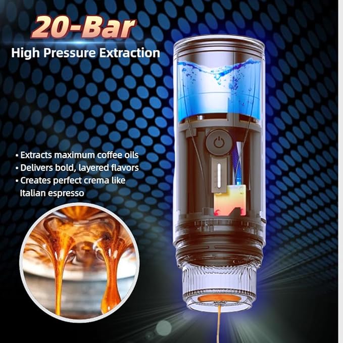 Portable Espresso Maker with 20Bar Pressure &amp 7500mAh Battery - Fast Heating Coffee Machine for Travel Camping - Compatible with Grounds &amp Nespresso - Compact 640g Food-Grade Stainless Steel