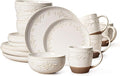 Artena Plates And Bowls Sets 16 Pieces Dinnerware Sets Dish Set For 4 Ceramic Kitchen Bowl And Plate Set Embossed White Dishware Sets Dishwasher &amp Microwave Safe (Damask Floral) (With Mugs)