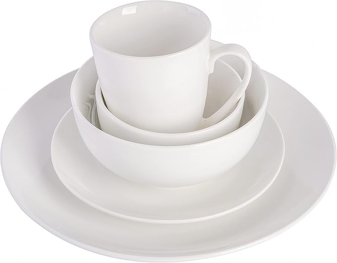 Gibson Home Zen Buffet Porcelain Dinnerware Set Service for 6 (30pcs) White (Coupe) &amp Zen Buffet 4-Piece 8.5-Inch Porcelain Chip and Scratch Resistant Pasta Bowl Set White