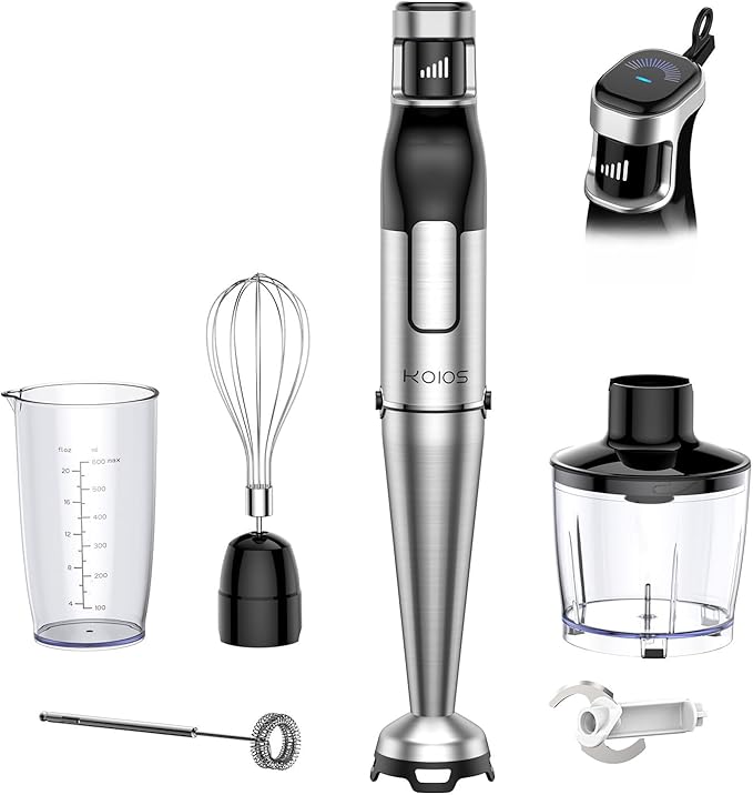 KOIOS Immersion Blender Handheld - Trigger Variable Speed 5-in-1 Immersion Hand Blender 1100W Anti-Scratch Stainless Steel Shaft Chopper &amp Milk Frother Non-BPA for Soup Baby Food and Smoothies