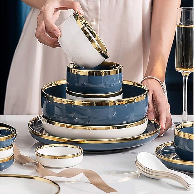 50-Piece High-end Porcelain Dinnerware Set for 10Ceramics Plate and Bowl SetsPhnom Penh Light Luxury Dinner Setfor Wedding Housewarming Gift