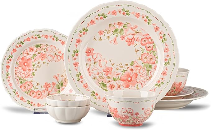 8 Piece Dinnerware Sets for 2 Scratch Resistantmicrowave oven and Dishwasher Safe Plates and Bowls Sets Ceramic Dish Set Bowl and Plate Set -Pink peach blossom pattern