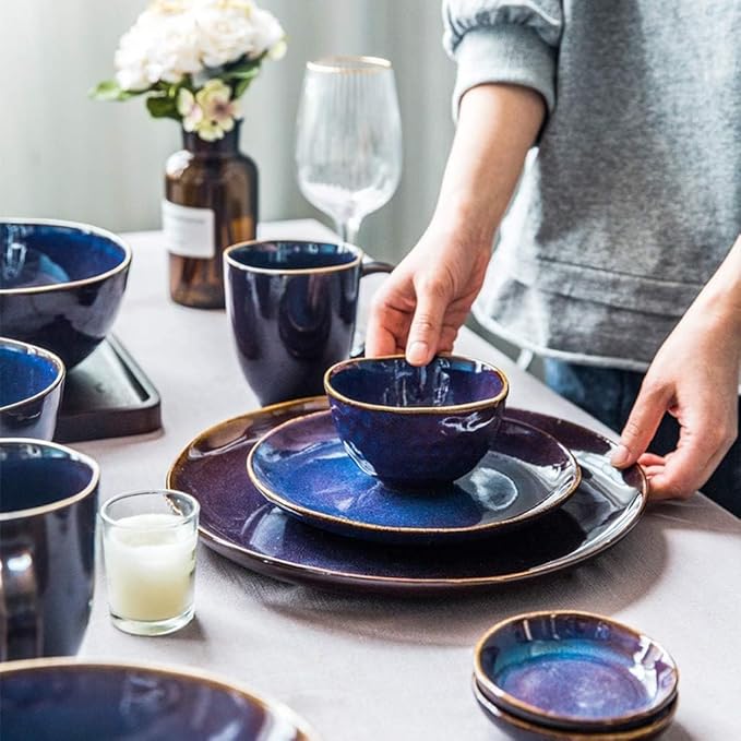 Dinnerware Set Plates And Bowls Set Plate/Bowl 36 Pieces Kiln Glaze Dinnerware - Blue Purple Porcelain Combination Set For Restaurant Family Party