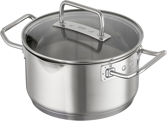 RÖSLE Expertiso Casserole Pot Universal Cooking Container 18/10 Stainless Steel 20 cm Glass Lid Inside Scale Suitable for Induction Cookers Dishwasher Safe