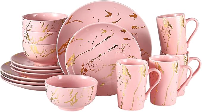 Porcelain Dinnerware SetPlates and Bowls Sets with MugsGold Plate Dish SetPink Dinnerware Set for 4Dinner Sets with Dinner Plates.