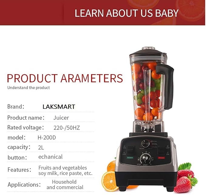 Smoothie Maker 1200W Powerful Blender with 2L BPAS s Large Container 5 Speeds Control 48000 RPM High-Speed 4 Blades Jug Blender MixerBlackBlack