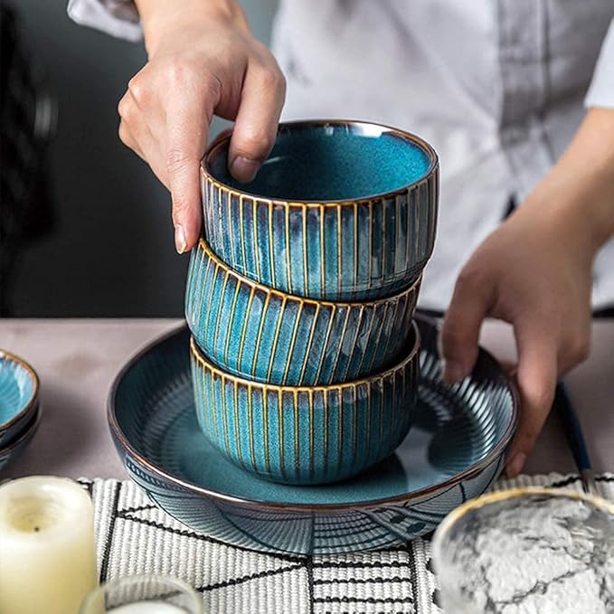 Dinnerware Set Luxury Family Dinner Service Set Porcelain Dinnerware Set Ceramic Plates And Bowls Sets Modern Vintage Lounge Round Reactive Glaze Dishes Set