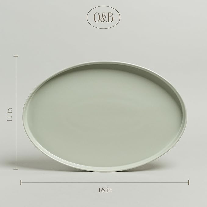 over&ampback Stackable Stoneware Serving Platter - Elegant 1-Piece Oval Serving Platter to Complete Your Kitchen Set - Perfect for Appetizers Desserts and More - 16 L x 11 W - Semi-Matte Sage
