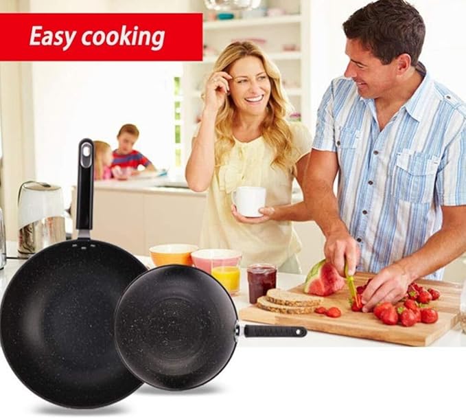 3-Piece Cookware Set with Glass Lid Non-Stick Induction Pots Wok Frying Pan Non-Scalding Handle Easy to Clean Suitable for All Heat Sources
