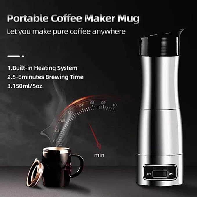 150ml Large Capacity Coffee MugFood Grade Stainless Steel Easy to Operate Car Coffee Machine with 12V 24V Cigarette LighterTravel Coffee Mug