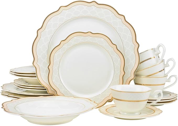 Euro Porcelain 57-pc Banquet Dinnerware Set Luxury Bone China Tableware Service for 8 (6664G) 6664-20