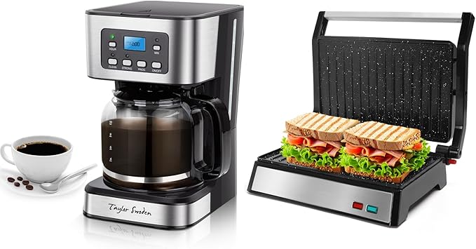 Taylor Swoden 12-Cup Programmable Coffee Maker and Aigostar Panini Press 1200W Sandwich Maker and Electric Indoor Grill