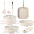 12 PCS Kitchen Cookware Set Aluminum non stick pan Removable &amp microwaveablewith Induction Pot Pan Set for RV CookwareOven Safe PFOA Free(White)