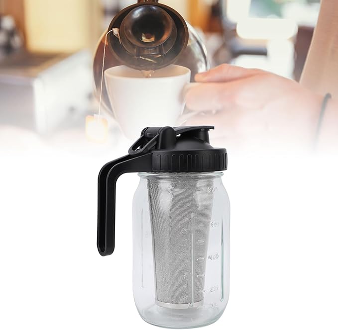 Cold Brew Coffee Maker Pitcher with Stainless Steel Filter Thick Glass Iced Coffee Maker Pitcher Jar with Spout Lid and Handle for Working from Home Brewing and Pouring (1000ml)