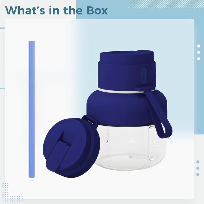 Electric Juicer Portable Blender With 12-Vane Blue Double Cap Lid And Straw 1500Mah Usb-C Rechargeable 850 Ml