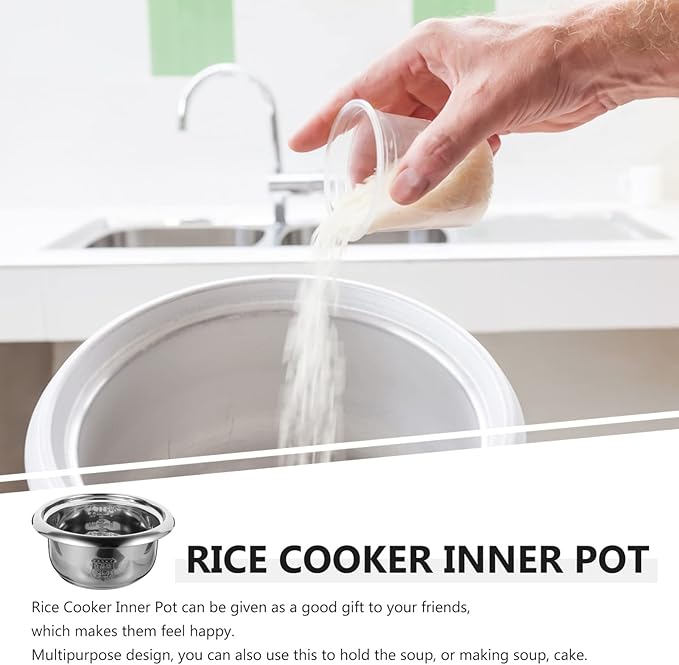 Hemoton Stainless Steel Rice Cooker Inner Pot Large Capacity Multi-use Cooking Pot for Rice Soup and Cake Replaceable Liner for Household Cookers Portable Kitchen Accessory