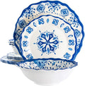 212 Main 12 Piece Blue Garden Scalloped Lightweight Melamine Dinnerware Set Blue